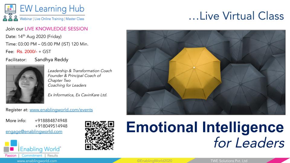LIVE VIRTUAL CLASS – EMOTIONAL INTELLIGENCE FOR LEADERS