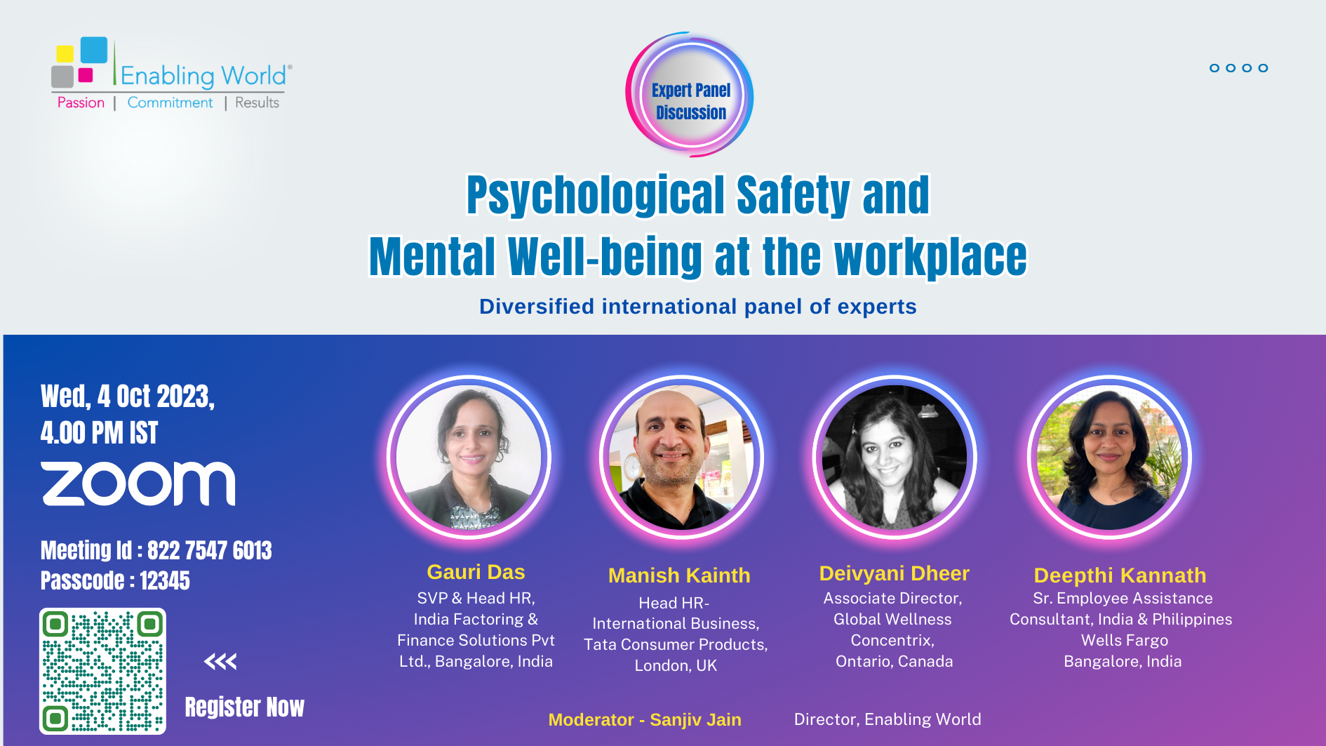 On 4th Oct 23 at 4.00 PM, Psychological Safety & Mental Well-being in the workplace- Panel Discussion